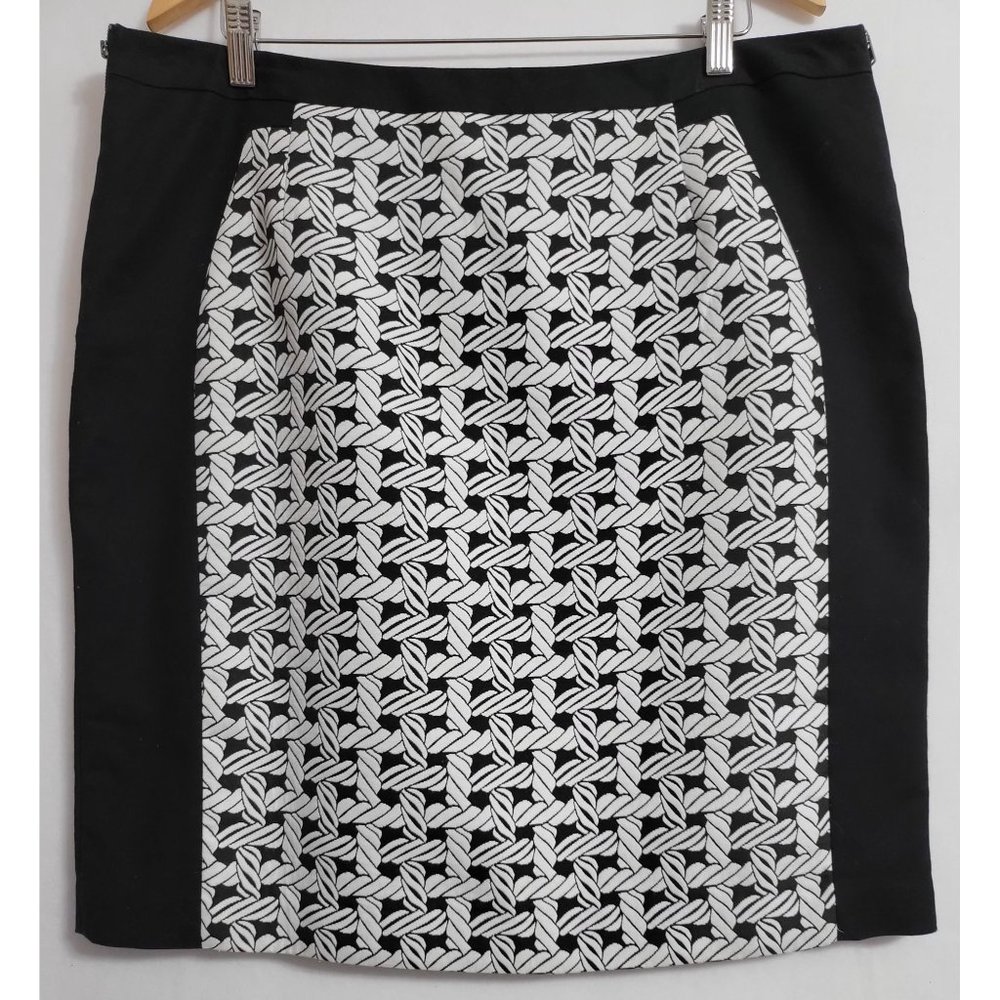 Worthington Women's Pencil Skirt Black White Rope Prints Side Color Block Sz 18